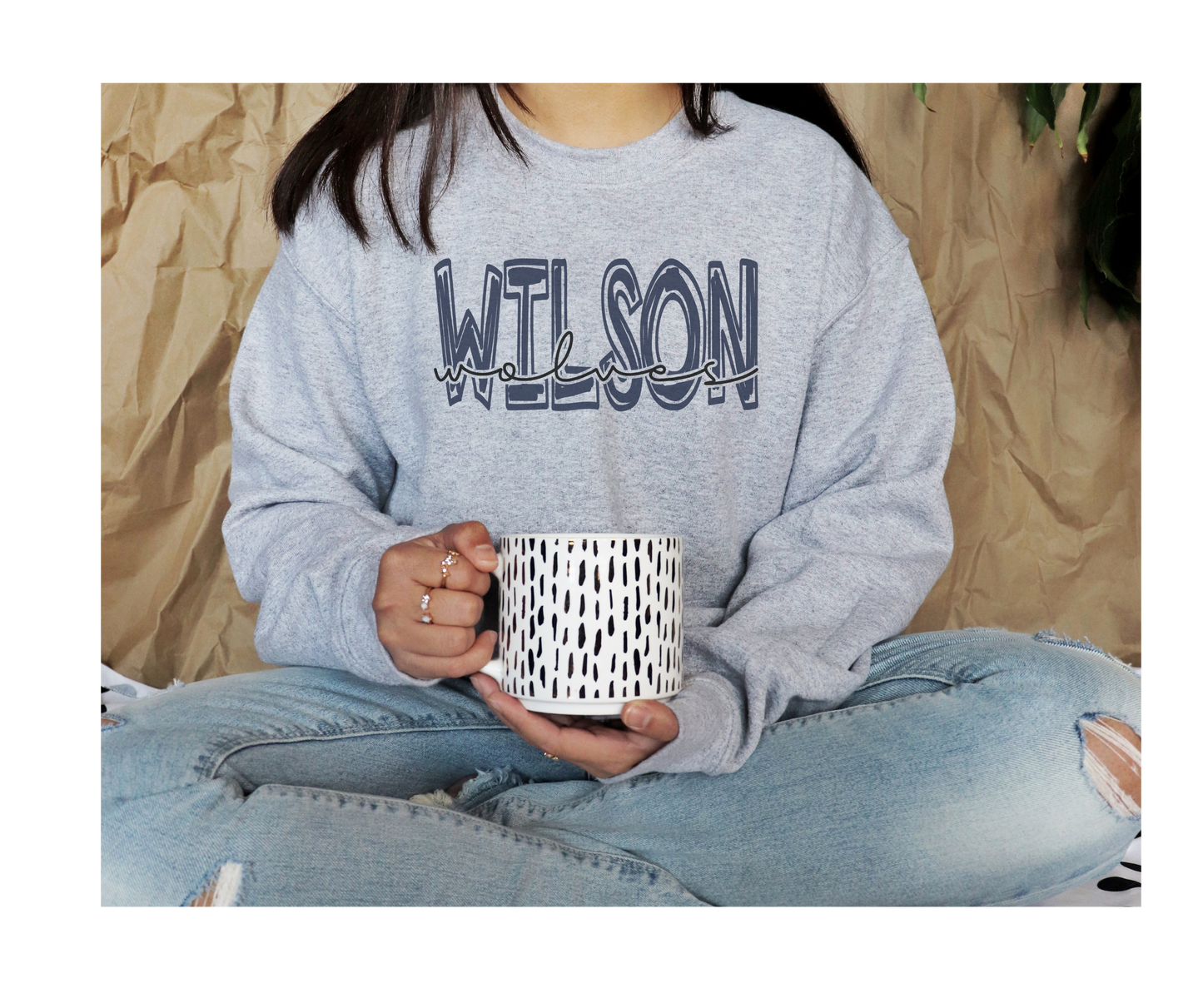 School Mascot Scribble Adult Ash Grey Sweatshirt