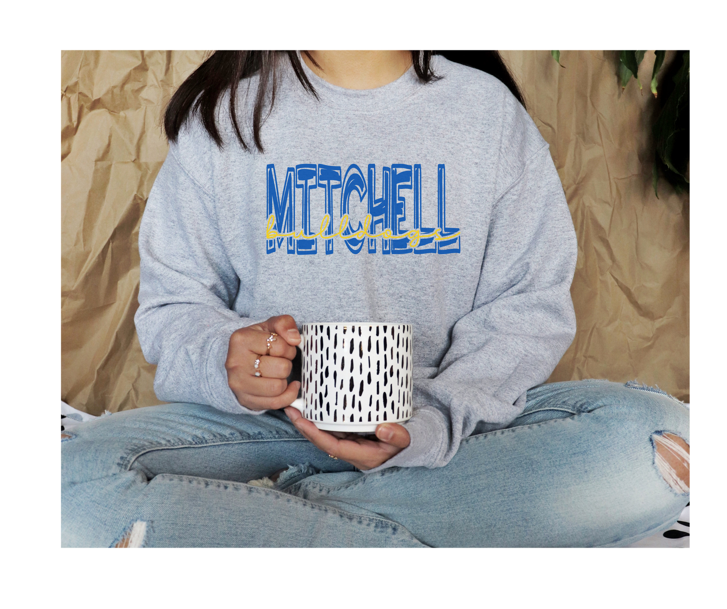 School Mascot Scribble Adult Ash Grey Sweatshirt
