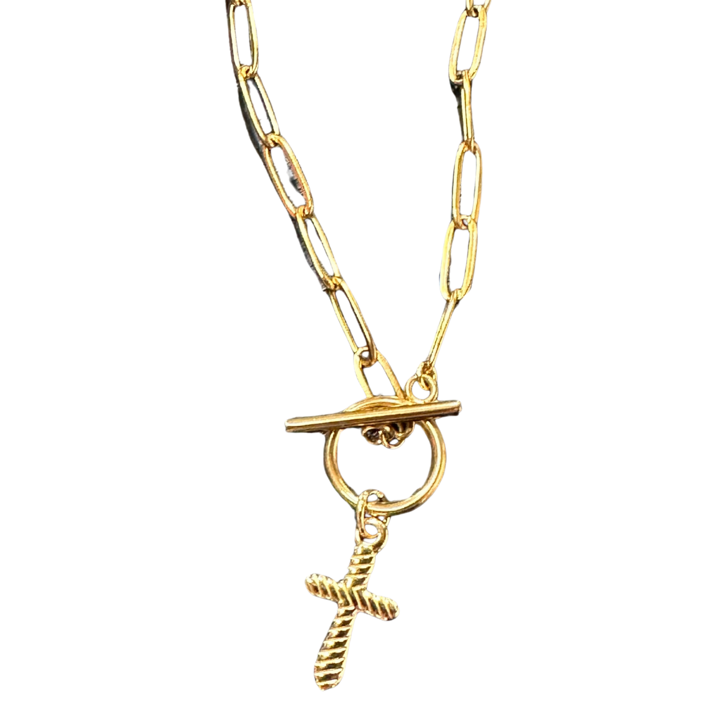 Cross Paperclip Toggle Necklace - IN STOCK