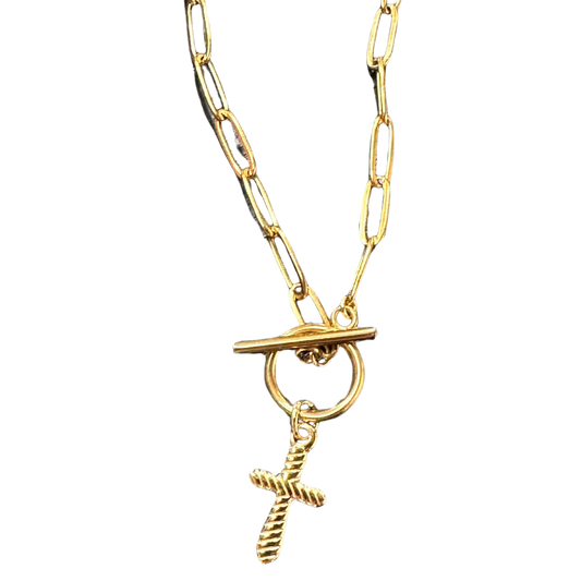 Cross Paperclip Toggle Necklace - IN STOCK