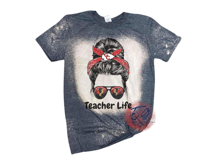 GC MESSY BUN TEACHER LIFE BLEACHED TEE