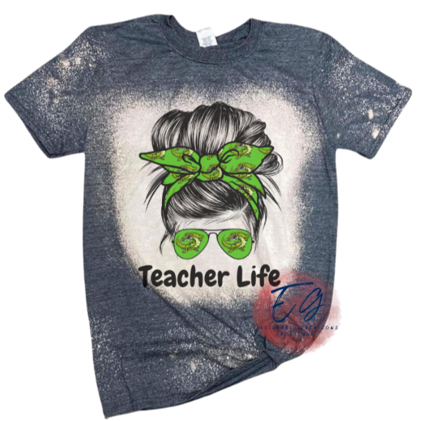 GC MESSY BUN TEACHER LIFE BLEACHED TEE